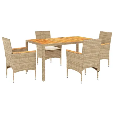 Produktbild von vidaXL 5-tlg. Garten-Essgruppe mit Kissen Beige Poly Rattan Akazie