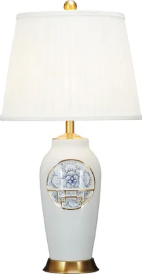 Produktbild von Fine Asianliving Chinesische Tischlampe Porzellan mit Lampenschirm E27 Orientalische Tischleuchte Keramik Nachttischlampen Schlafzimmer Wohnzimmer