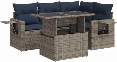 Produktbild von vidaXL 5tlg. Garten-Sofagarnitur mit Kissen Grau Poly Rattan Akazie