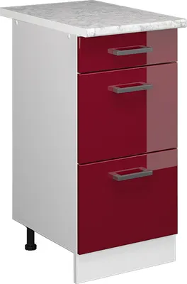 Zdjęcie produktu dla Szafka dolna do kuchni Vicco R-Line Czerwony połysk 40 cm z szufladami BR Marmur, Model 37734