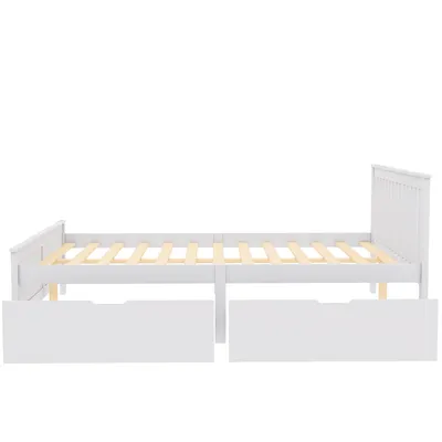 Produktbild von Weißes Massivholzbett mit Stauraum, perfektes Jugend-/Erwachsenenbett, inklusive praktischer Schubladen, modernes Design, 140x200 cm