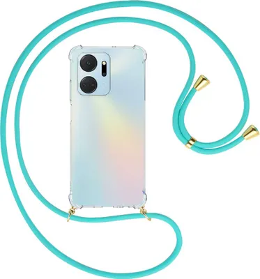 Produktbild von Handykette Backcover-Schutzhülle mit Band (Metall goldfarben) für Honor X7a (6.75'') - türkis