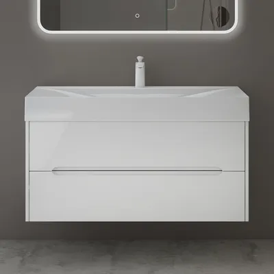Produktbild von Mai & Mai Badezimmermöbel Waschbeckenunterschrank mit Softclose Schubladen inkl. Mineralguss Waschbecken 100cm in Weiß Badmöbel-Set Yoga