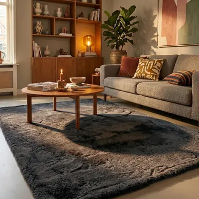 Produktbild von Volero - Hochflor Teppich - Comfy Supreme Anthrazit - 140x200 cm - Wohnzimmer, Esszimmer, Schlafzimmer - Ländlich, Modern, Skandinavisch