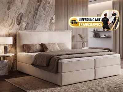 Produktbild von Boxspringbett ARENO 180x200 cm Komplett-Set mit Bettkasten, Bonell-Matratze H3 und Topper - Beige