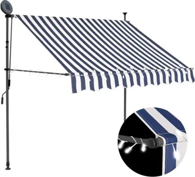 Produktbild von Einziehbare Markise Handbetrieben mit LED 150 cm Blau und Weiß