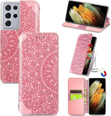 Produktbild von König Design Hülle kompatibel mit Samsung Galaxy S21 Ultra Kunstleder Handyhülle - Handy Case Rosa