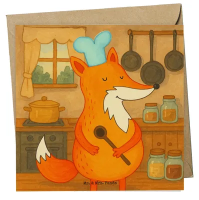 Produktbild von Mr. & Mrs. Panda Grußkarte Fuchs Koch Design - Weiß - Geschenk, Köche, Chefkoch, Bäcker, Klappkarte, doppelkarte, anlasskarte, Witzig, Hungrig, Glückwunschkarte