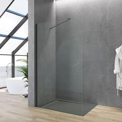 Produktbild von AQUALAVOS Duschwand Duschabtrennung Duschwand Glas walk in Dusche schwarz Breite 80-120 cm Nanobeschichtung Klarglas barrierefrei Lotus-Effekt mit Verstellbereich