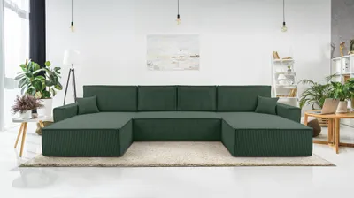 Image de AX LIVING Vert Canapé U avec fonction sommeil - Cedria U Salon