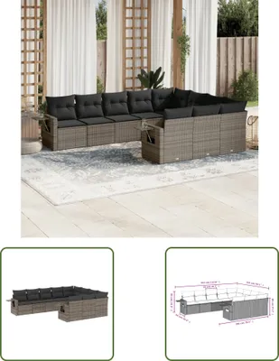 Zdjęcie produktu dla The Living Store 10-częściowa sofa ogrodowa z poduszkami z szarego polirattanu