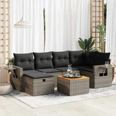 Produktbild von Eleganten-Stil 7-tlg. Garten-Lounge-Set mit Kissen Garten-Sofagarnitur, Outdoor Indoor, Grau Poly Rattan Gartenmöbel-Sets CHY85243915