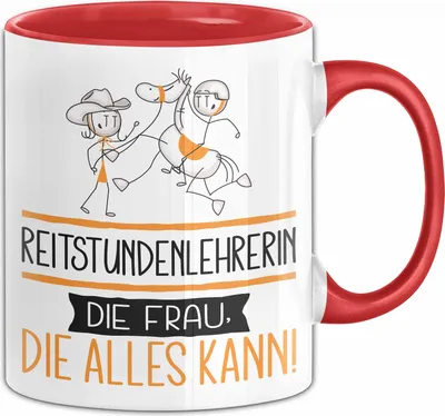 Produktbild von Reitstundenlehrerin Geschenk Tasse Becher Die Frau Die Allen Kann Geschenkidee für eine Reitstundenlehrerin Lustig (Rot)