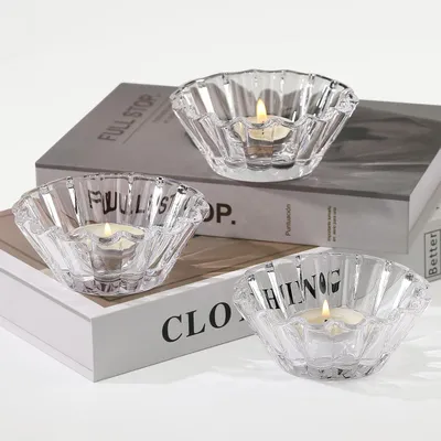 Produktbild von Transparente Teelichthalter, Glas, Set mit 3 Stück, Teelichthalter für Hochzeit, Geburtstag, Tischdekoration