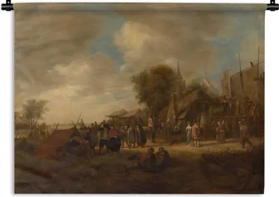 Produktbild von MuchoWow® Wandteppich Wandbehang Dorffest - Jan Steen 60x45 cm Tapisserie Dekoration Wandtuch - Das Schlafzimmer