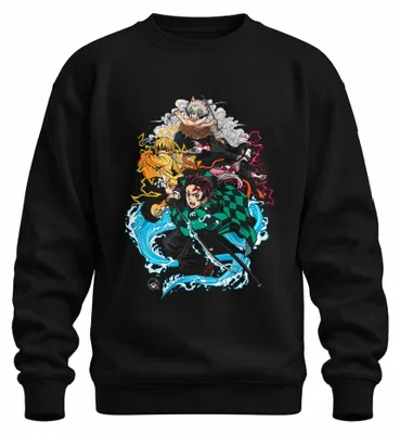 Produktbild von Kimetsu no Yaiba Tanjiro Nezuko Zenitsu Inosuke Anime Sweatshirt Pullover, Schwarz, S