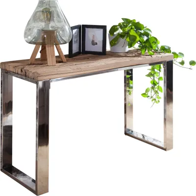 Produktbild von WOHNLING Konsolentisch 115x76x46 cm Massiv-Holz Akazie Natur Konsole rustikal Wohnzimmer Anrichte Flur Schmal Schminktisch Industrial Style Echtholz