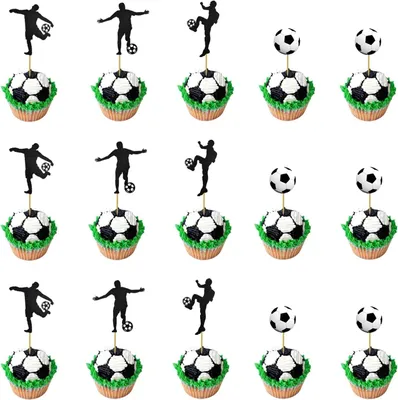 Image de Décorations de cupcakes sur le thème du football - Lot de 48 - Décorations pour gâteaux