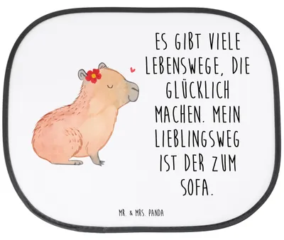 Produktbild von Mr. & Mrs. Panda Sonnenschutz Kfz Capybara Blume - Weiß - Geschenk, Lustige Sprüche, Sonnenblende Auto, Seitenscheibe, saugnapf