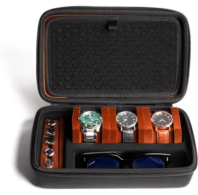 Productafbeelding van Horlogekoffer, brillenkoker, gevoerd, met 3 compartimenten, inclusief een vak voor brillen en accessoires
