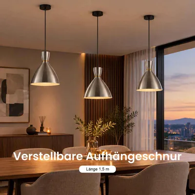 Produktbild von AIORBER Pendelleuchte E27 Höhenverstellbar Modern Hängeleuchte Metall Gebürstet Hängelampe für Esstisch Wohnzimmer Küche Schlafzimmer Silber