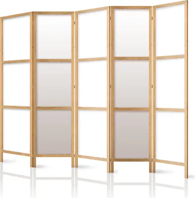Produktbild von Paravent XXL 225x171 cm - 5-teilig - Deutsches Qualitäts Vlies - Leinwand - eleganter Sichtschutz - Raumteiler - Trennwand - Raumtrenner - Holz - Weiß - Deko - Japan p-A-0009-z-c