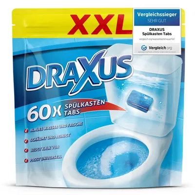 Produktbild von DRAXUS 60x Spülkasten Tabs I Wasserkastenwürfel für den Spülkasten im XXL Pack I Färbt das Wasser blau I Sorgt für extra Frische