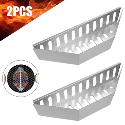 Zdjęcie produktu dla Omgoods - Kosz na węgiel drzewny ze stali nierdzewnej - Kosz do grilla/BBQ - Kosz na węgiel - Pojemnik na brykiety - Zestaw 2 sztuk - 38,5 x 11,5 x 7,5 cm