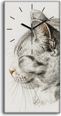 Produktbild von Wandbild Leinwand Bilder mit Uhr Geräuschlos 30x60 Zeichnung Tier Katze Kunst - schwarze Hände