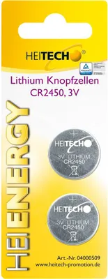 Image de Piles bouton au lithium Heitech, pack de 2, CR2450, 3 V