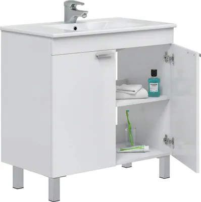 Immagine prodotto di Dmora Mobile Sottolavabo Massiola 80x45x80h cm Bianco Lucido, Cassetti 2 Ante