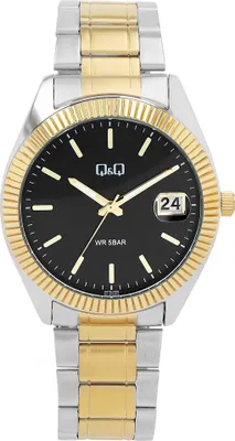 Produktbild von Q&Q Herrenuhr mit Edelstahlarmband, 5 Bar, Silber- & Goldfarben