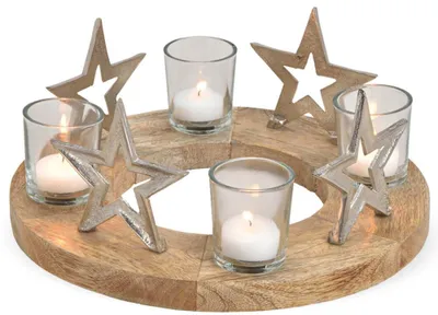 Produktbild von Holz Adventskranz rund mit Deko und Kerzen natur Ø ca. 30 cm