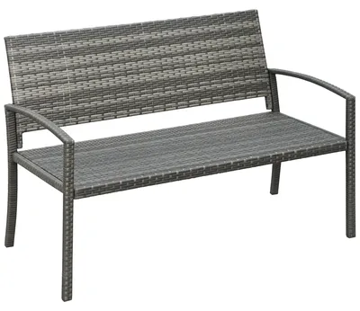 Produktbild von Gartenbank, in Rattanoptik, mit Stahlrahmen, für 2 Personen, grau für Garten und Außenbereich
