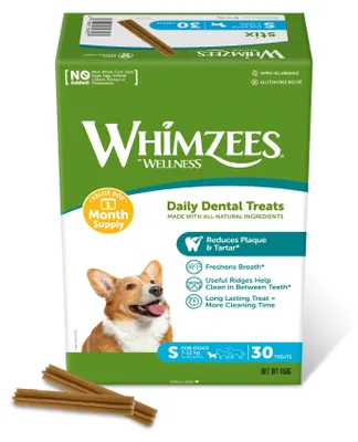 Zdjęcie produktu dla WHIMZEES Stix S, opakowanie miesięczne, 30 sztuk, gryzaki dla małych psów do pielęgnacji zębów, bez zbóż, naturalne