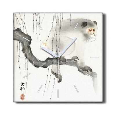 Produktbild von Coloray Hodiny Unikátní 30x30 cm  Tiché hodiny Pro obývací pokoj a kuchyň Nástěnné hodiny Plátno Černé ručičky hodin - Zweig Animal Monkey Asian