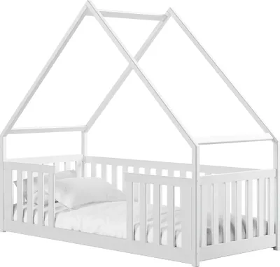 Produktbild von MIRJAN24 Kinderbett mit schubladen Bee, Hausbett, Lattenrost Flex aus Buchensperrholz (Farbe: Weiß, Größe: 80x200 cm)