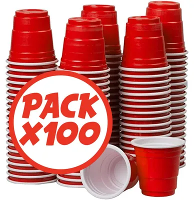 Imagen del producto de Vasos de plástico de 4 cl, paquete de 100 unidades, ideales para fiestas y juegos de beber