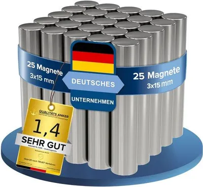 Produktbild von Starker Neodym-Stabmagnet 3x15mm silber Extra stark
