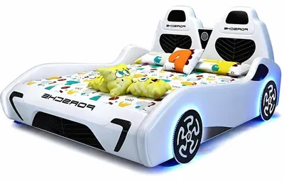 Immagine prodotto di Letto per bambini bianco, letto a forma di auto, letto per bambini, letti per bambini con luci LED