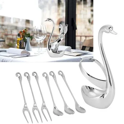 Productafbeelding van Dailygoods- Taartvorken 6 Delig - Zwaanhouder - Theelepelhouder