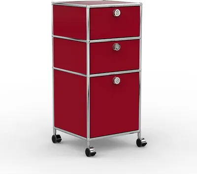 Produktbild von VERSEE Büro-Rollcontainer, Metall, 40 cm, 2 Schubladen + 1 Hängeregistratur, Rubinrot