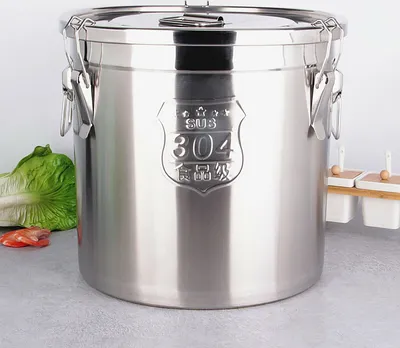 Obrázek produktu pro 6L nerezový kuchyňský kbelík Obilný koš Skladovací plechovky Mouka Bin s víkem
