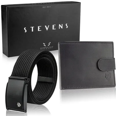 Zdjęcie produktu dla STEVENS zestaw portfel i pasek męski skóra naturalna czarny 135cm 12x9,5 cm