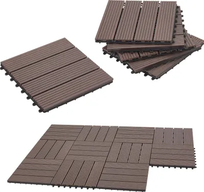 Produktbild von WPC Fliesen Schramberg 11er Set 1m² Terrassenfliesen witterungsbeständig Balkonfliesen rutschfest Klickfliesen Dunkelbraun