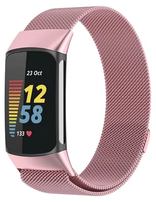 Produktbild von Für Fitbit Charge 6 / 5 Metall Stahl Mesh Armband mit Magnetverschluss Pink