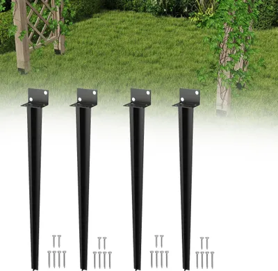 Produktbild von LZQ Bodenhülse für Holzpfosten 60 x 700 mm, L-Form Pfostenträger – Schwarz lackiert, Garten-Bodenhülse, 4 Stück