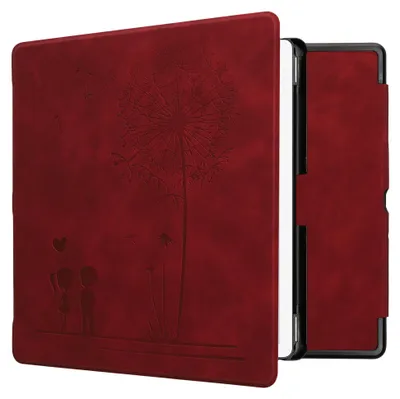 Produktbild von kwmobile Schutzhülle für Amazon Kindle Scribe (2024) Hülle - eReader Case aus Kunstleder mit Auto Sleep Funktion - Pusteblume Love mit Dunkelrot