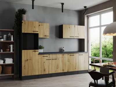 Produktbild von Küche Küchenzeile Leerblock Grau Matt Artisan Eiche Oliver 280 cm Respekta