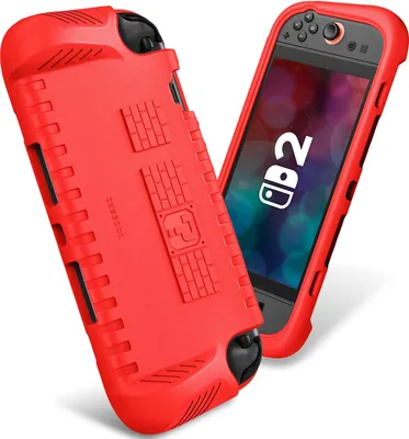 Produktbild von FINTIE Kinder Tasche kompatibel mit Nintendo Switch 2 (2025) mit Spielkartensteckplätzen - [Ultraleicht] [Stoßfest] Schutzhülle mit ergonomischem Griff, kinderfreundliche Grifftasche, Blau (Rot)